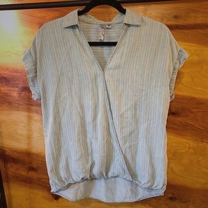 Alya- Francescas- denim pinstripe snap top shirt